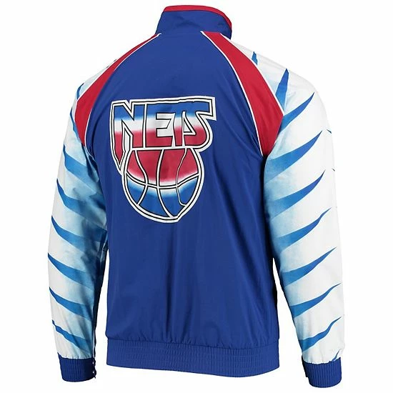 Wholesale 🔔 Unbranded Men's Mitchell & Ness Blue New Jersey Nets Hardwood Classics Authentic Warm-Up Raglan Full-Zip Jacket ⌛ - Image 4