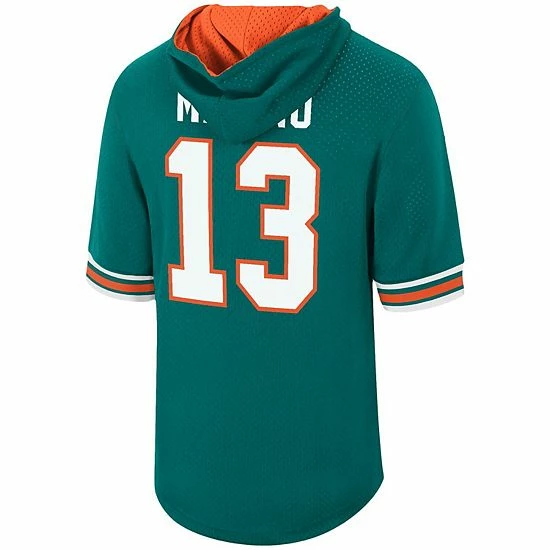 Best Sale 🔥 Unbranded Men's Mitchell & Ness Dan Marino Aqua Miami Dolphins Retired Player Mesh Name & Number Hoodie T-Shirt 🎁 - Image 4