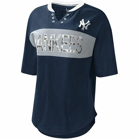 Outlet ๐ฏ Unbranded ๐ฉ Women's Touch Navy/Gray New York Yankees Lead Off Notch Neck T-Shirt ๐ - Image 3