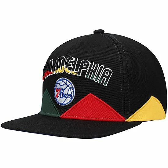 New ๐ Unbranded Men's Mitchell & Ness Black Philadelphia 76ers Black History Month Snapback Hat ๐งจ - Image 2