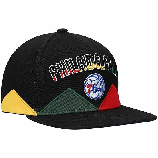 New ๐ Unbranded Men's Mitchell & Ness Black Philadelphia 76ers Black History Month Snapback Hat ๐งจ - Image 4
