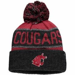 Outlet 🌟 Unbranded Youth Top Of The World Crimson Washington State Cougars Below Zero Cuffed Knit Hat With Pom 💯