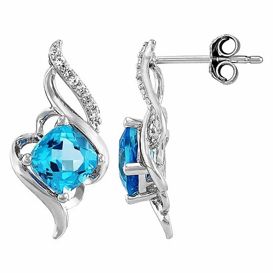Discount ⭐ Unbranded Sterling Silver Swiss Blue Topaz & Lab-Created White Sapphire Drop Earrings 😉