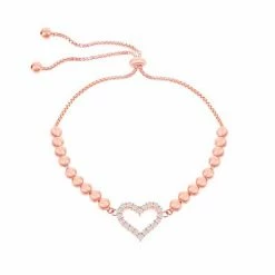 Promo 😉 Unbranded Sterling Silver Cubic Zirconia Heart Beaded Lariat Bracelet ❤️