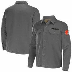 Promo 😀 Unbranded Men's NFL X Darius Rucker Collection By Fanatics Gray Cleveland Browns Canvas Button-Up 👚 Shirt Jacket 😍