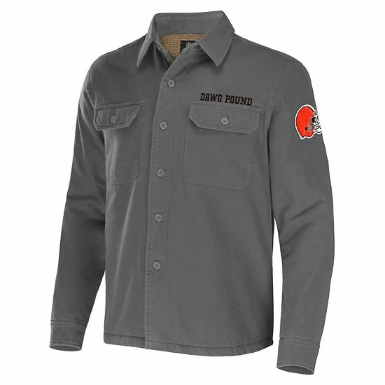 Promo ๐ Unbranded Men's NFL X Darius Rucker Collection By Fanatics Gray Cleveland Browns Canvas Button-Up ๐ Shirt Jacket ๐ - Image 3