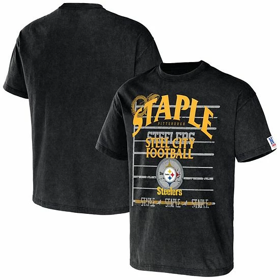 Best deal โ๏ธ Unbranded Men's NFL X Staple Black Pittsburgh Steelers Throwback Vintage Wash T-Shirt ๐ - Image 2