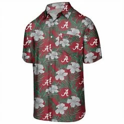 Best Sale 😉 Unbranded Men's Crimson Alabama Crimson Tide Floral Button-Up 👕 Shirt 🛒