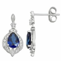 Best Pirce ✨ Unbranded Sterling Silver Lab-Created Blue & White Sapphire Drop Earrings 🧨