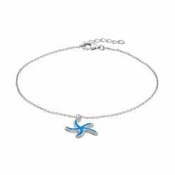 Coupon 💯 Unbranded Sterling Silver Lab-Created Blue Opal Starfish Anklet ⌛