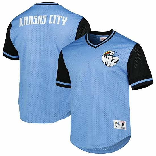 Budget ๐ฅฐ Unbranded Men's Mitchell & Ness Sky Blue Sporting Kansas City Mesh V-Neck T-Shirt ๐ - Image 2