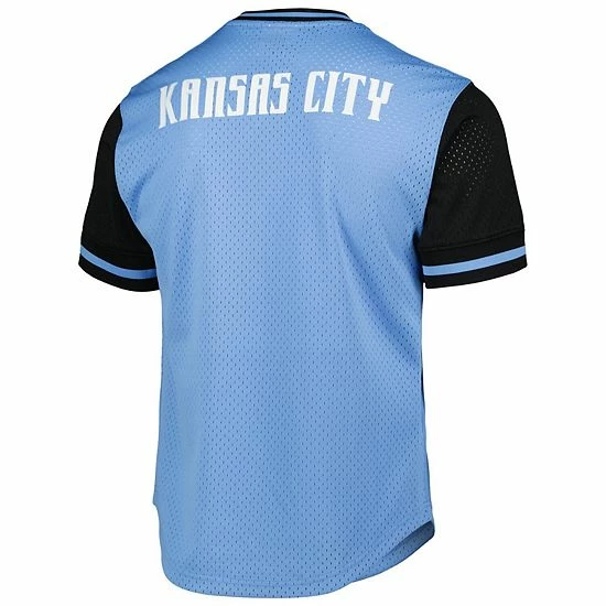 Budget ๐ฅฐ Unbranded Men's Mitchell & Ness Sky Blue Sporting Kansas City Mesh V-Neck T-Shirt ๐ - Image 4
