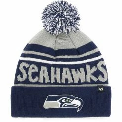 Flash Sale 😍 Unbranded Youth '47 Gray/College Navy Seattle Seahawks Playground Cuffed Knit Hat With Pom 👏
