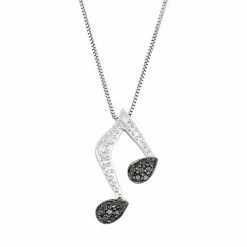 New 🥰 Unbranded Sterling Silver 1/10 Carat T.W. Black & White Diamond Music Note Pendant 🤩