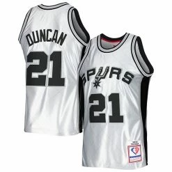Best Sale 🌟 Unbranded Men's Mitchell & Ness Tim Duncan Platinum San Antonio Spurs 1998-99 Hardwood Classics 75th Anniversary Swingman Jersey 🔔