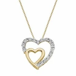 Budget 💯 Unbranded 18k Gold Over Silver 1/10 Carat T.W. Diamond Double Heart Pendant 😍