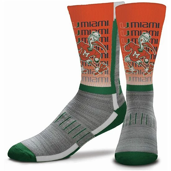 Hot Sale 🎉 Unbranded Youth For Bare Feet Miami Hurricanes Mascot V-Curve Crew 🧦 Socks 🧨