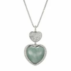 Promo ✨ Unbranded Sterling Silver Jade & White Topaz Double Heart Necklace ⌛