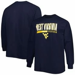 Cheap ❤️ Unbranded Men's Navy West Virginia Mountaineers Big & Tall Two-Hit Raglan Long Sleeve T-Shirt 😀