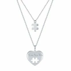 Budget 👏 Unbranded Sterling Silver Puzzle Piece & "YOU ARE MINE" Heart Necklace Set 🌟