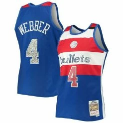 Promo 😀 Unbranded Men's Mitchell & Ness Chris Webber Blue Washington Bullets 1996-97 Hardwood Classics 75th Anniversary Diamond Swingman Jersey 🛒