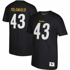 Best Sale 🧨 Unbranded Men's Mitchell & Ness Troy Polamalu Black Pittsburgh Steelers Retired Player Name & Number T-Shirt ❤️