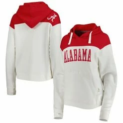 Top 10 👏 Unbranded 👩 Women's Pressbox White/Crimson Alabama Crimson Tide Chicago 2-Hit Yoke Pullover Hoodie 🧨