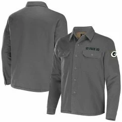 Brand new 🔥 Unbranded Men's NFL X Darius Rucker Collection By Fanatics Gray Green Bay Packers Canvas Button-Up 👕 Shirt Jacket 😀