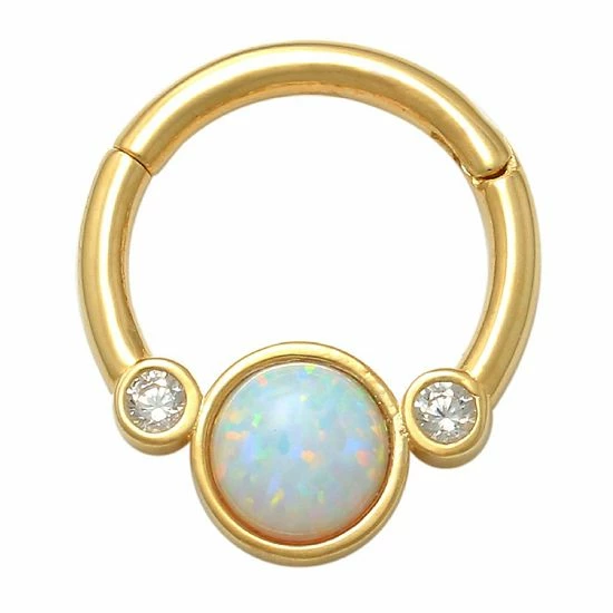 Promo ๐ Unbranded 10K Gold With Opal & Cubic Zirconia Solid Clicker Nose Ring ๐