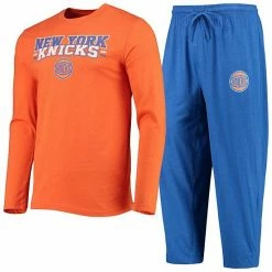 Best Sale 🔔 Unbranded Men's Concepts Sport Blue/Orange New York Knicks Long Sleeve T-Shirt & Pants Sleep Set 😍