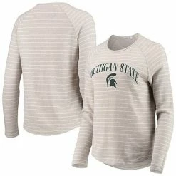 Wholesale 🧨 Unbranded 👩 Women's Heathered Gray Michigan State Spartans Seaside Striped French Terry Raglan Pullover Sweatshirt 👍