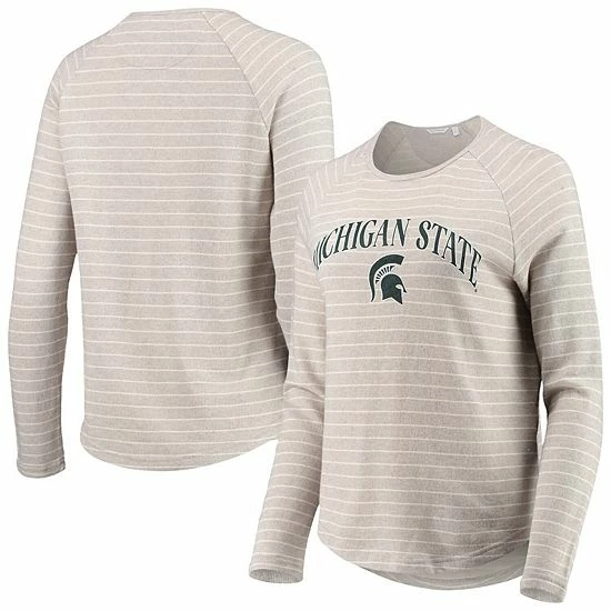 Wholesale ๐งจ Unbranded ๐ฉ Women's Heathered Gray Michigan State Spartans Seaside Striped French Terry Raglan Pullover Sweatshirt ๐ - Image 2