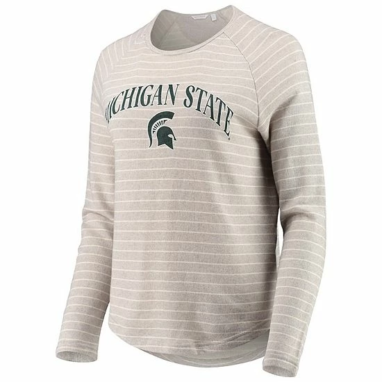 Wholesale ๐งจ Unbranded ๐ฉ Women's Heathered Gray Michigan State Spartans Seaside Striped French Terry Raglan Pullover Sweatshirt ๐ - Image 3