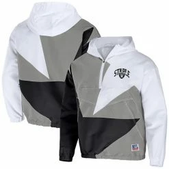Promo 🔥 Unbranded Men's NFL X Staple Gray Las Vegas Raiders All Over Print Quarter-Zip Pullover Jacket ⌛