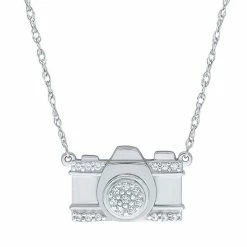 Best Pirce ⭐ Unbranded Sterling Silver 1/10 Carat T.W. Diamond Camera Pendant Necklace ⌛