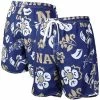 Promo 😉 Unbranded Men's Wes & Willy Navy Navy Midshipmen Floral Volley Logo Swim Trunks ❤️