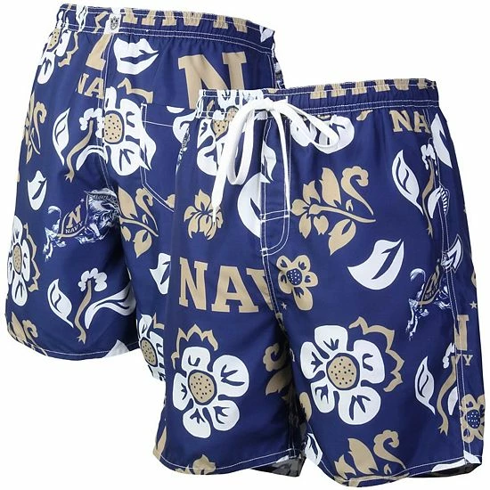 Promo 😉 Unbranded Men's Wes & Willy Navy Navy Midshipmen Floral Volley Logo Swim Trunks ❤️