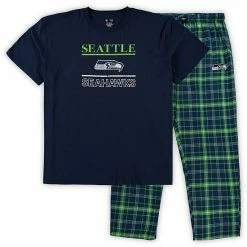 Cheap ⭐ Unbranded Men's Concepts Sport College Navy Seattle Seahawks Big & Tall Lodge T-Shirt And Pants Sleep Set 😍