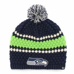 Cheap 🌟 Unbranded 👩 Women's '47 College Navy Seattle Seahawks Leslie Beanie With Pom 😉