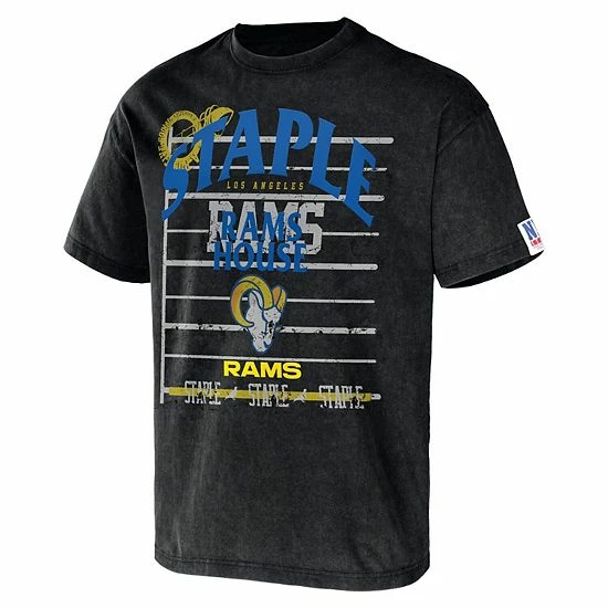 Cheapest 🎁 Unbranded Men's NFL X Staple Black Los Angeles Rams Throwback Vintage Wash T-Shirt ⌛ - Image 3
