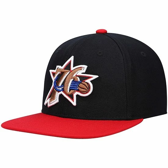 New ๐ฅฐ Unbranded Men's Mitchell & Ness Black/Red Philadelphia 76ers Hardwood Classics Team Two-Tone 2.0 Snapback Hat โจ