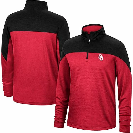 Promo 🎁 Unbranded Men's Top Of The World Crimson/Heathered Black Oklahoma Sooners Textured Color Block Quarter-Zip Top 🔥 - Image 2