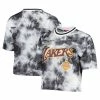 Coupon 😉 Unbranded 👩 Women's Mitchell & Ness Black/White Los Angeles Lakers Hardwood Classics Tie-Dye Cropped T-Shirt 🎁