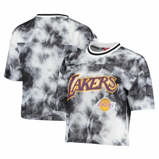 Coupon 😉 Unbranded 👩 Women's Mitchell & Ness Black/White Los Angeles Lakers Hardwood Classics Tie-Dye Cropped T-Shirt 🎁 - Image 2