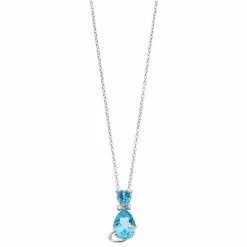 Best Sale 😉 Unbranded Sterling Silver Blue Topaz & White Topaz Cat Pendant Necklace 👍