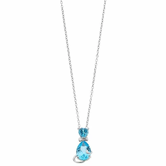 Best Sale ๐ Unbranded Sterling Silver Blue Topaz & White Topaz Cat Pendant Necklace ๐