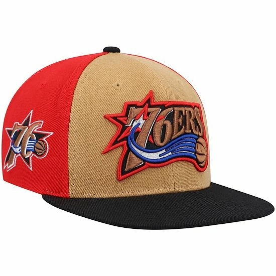 Outlet ⭐ Unbranded Men's Mitchell & Ness Gold/Black Philadelphia 76ers Hardwood Classics On The Block Snapback Hat ✔️
