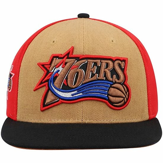 Outlet ⭐ Unbranded Men's Mitchell & Ness Gold/Black Philadelphia 76ers Hardwood Classics On The Block Snapback Hat ✔️ - Image 3