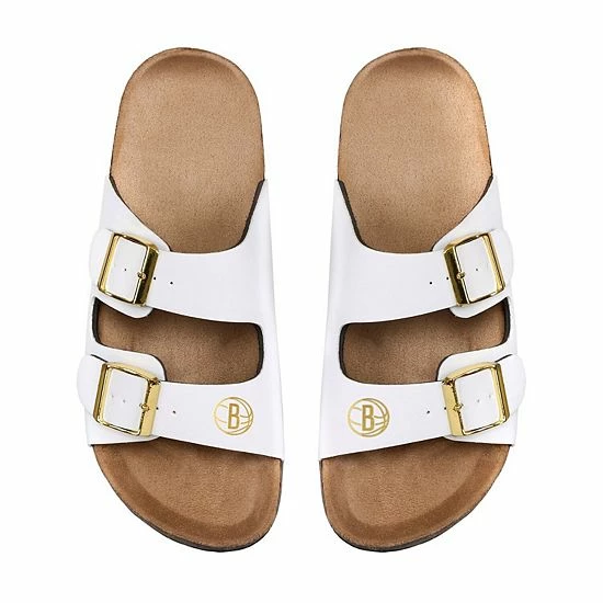 Hot Sale 💯 Unbranded 👩 Women's FOCO Brooklyn Nets Double-Buckle 🩴 Sandals 👍
