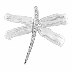 Cheapest 😍 Unbranded Sterling Silver Keshi Pearl & Cubic Zirconia Dragonfly Brooch 🥰